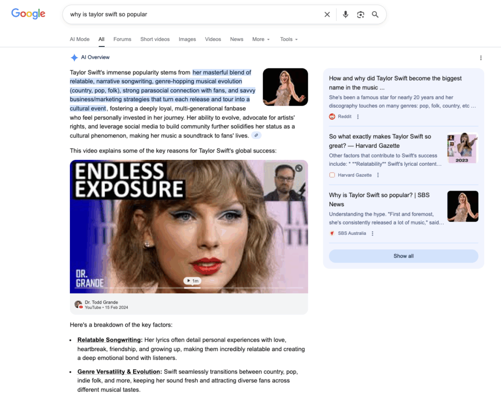 Taylor swift GEO results